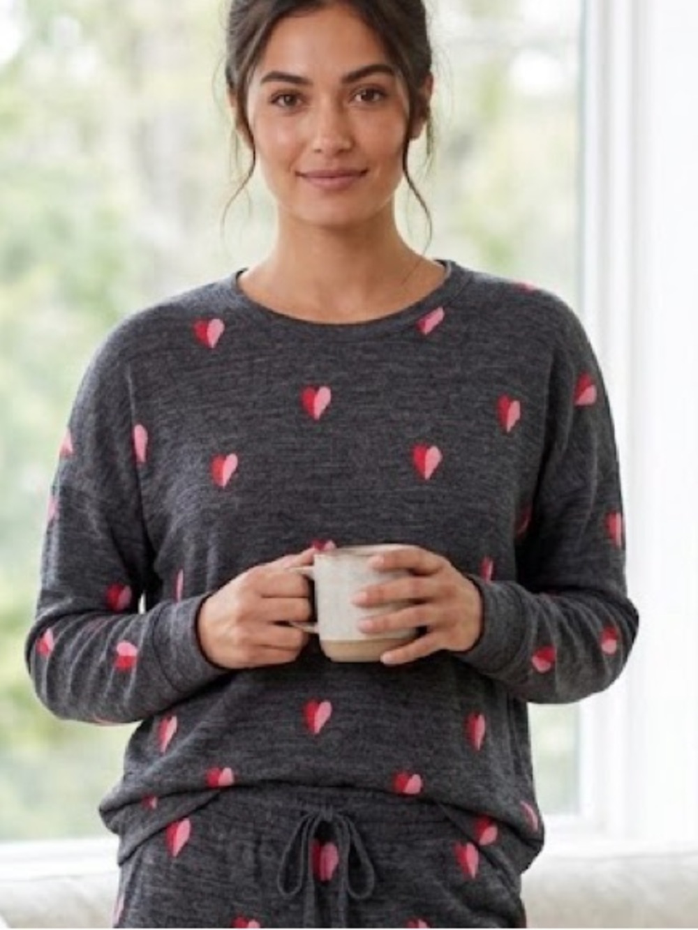 PJ Salvage Large Grey Red & Pink heart sweatshirt, Valentine’s Day